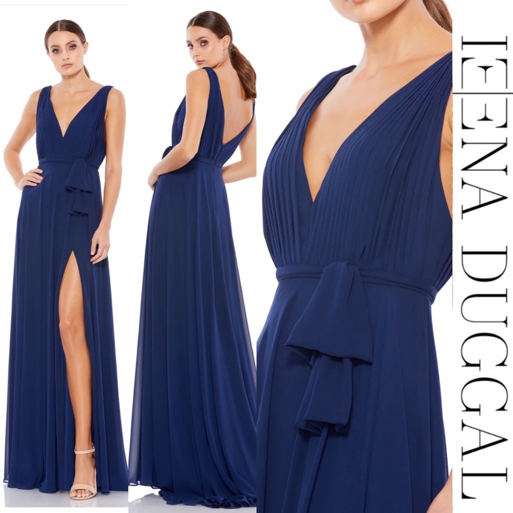 Ieena Mac Duggal - Sleeveless V-Neck Chiffon Gown -  Midnight Size 10